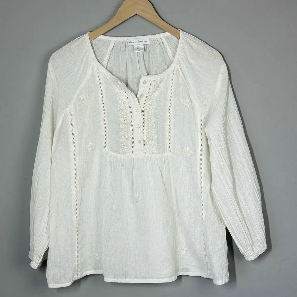 House of Harlow 1960 Boho Top Size L Ivory Embroidered Romantic Cottagecore - Picture 1 of 15